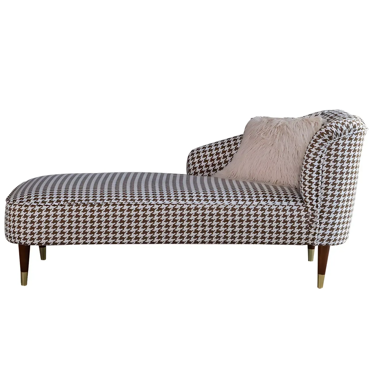 Glam Brown Linen Blend Houndstooth Chaise Lounge Image - 5