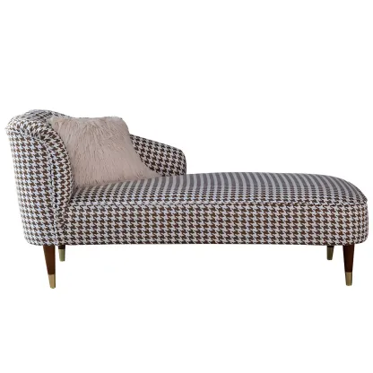 Glam Brown Linen Blend Houndstooth Chaise Lounge Image - 6