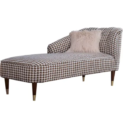 Glam Brown Linen Blend Houndstooth Chaise Lounge Image - 7