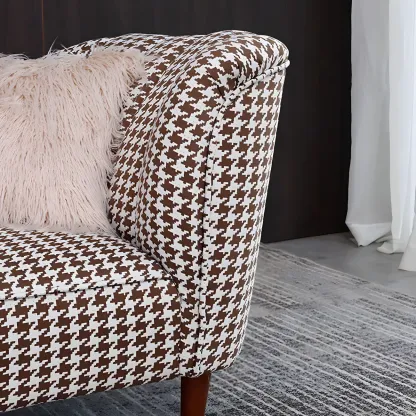 Glam Brown Linen Blend Houndstooth Chaise Lounge Image - 9