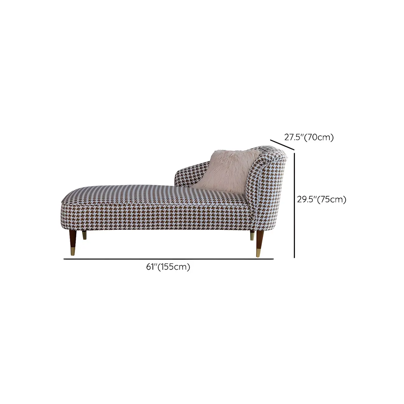 Glam Brown Linen Blend Houndstooth Chaise Lounge #size