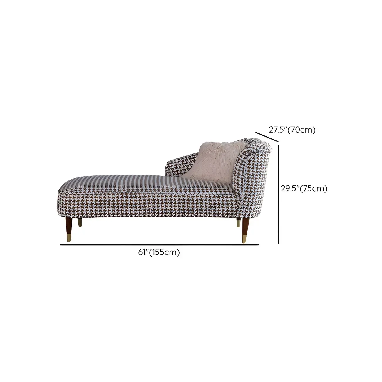 Glam Brown Linen Blend Houndstooth Chaise Lounge #size