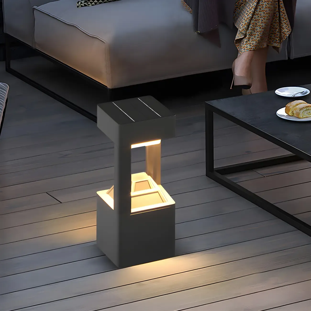 Modern Solar Black Metal Post Cap Light with Switch Image - 1