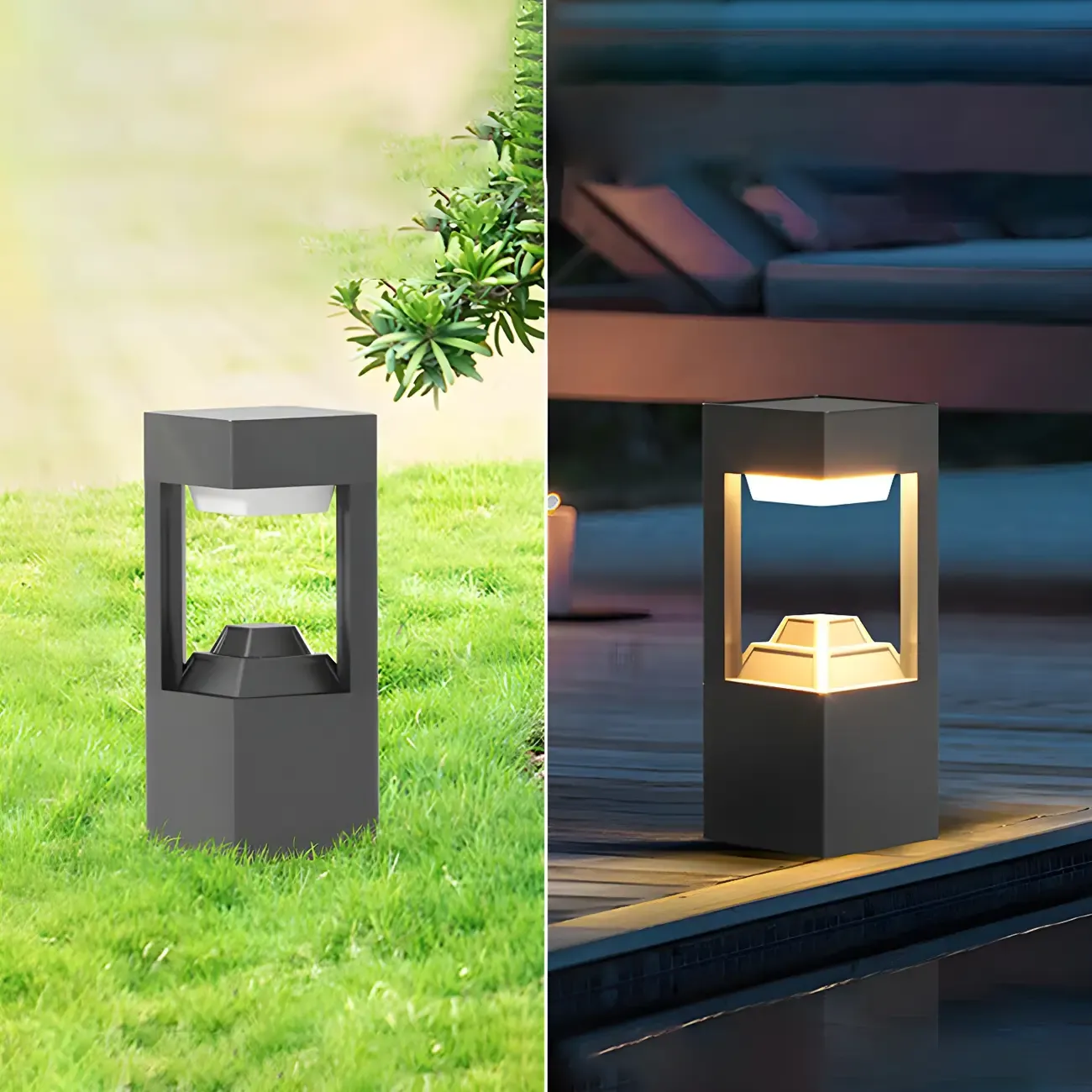 Modern Solar Black Metal Post Cap Light with Switch Image - 4