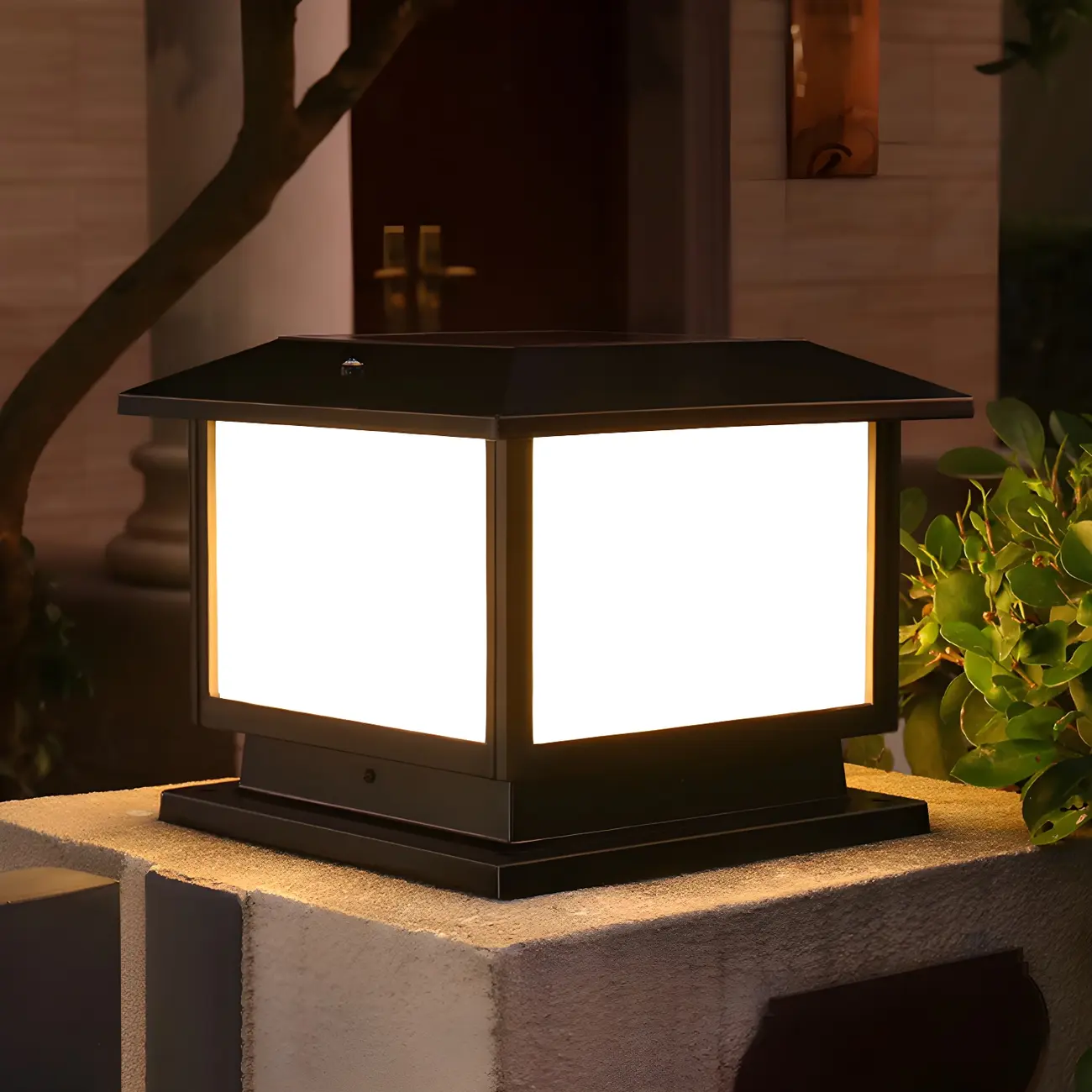 Modern Cube Solar Outdoor Post Light in Black/Bronze Image - 8 | homeyfad
