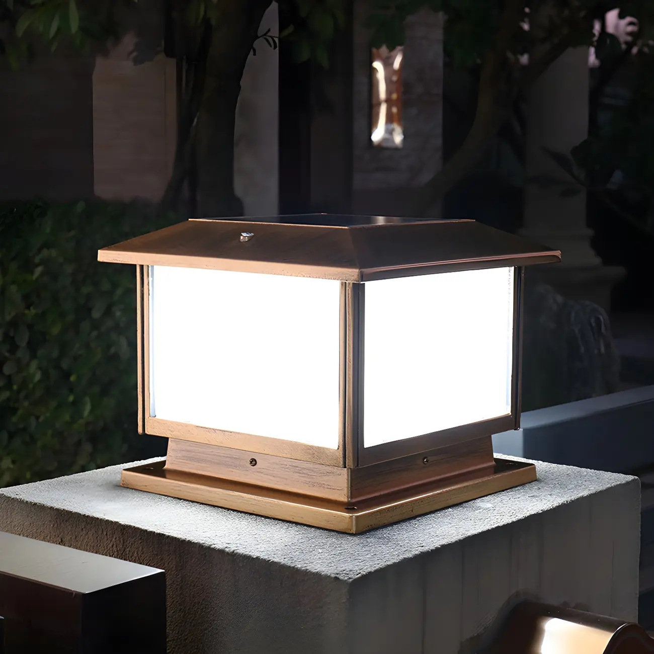 Modern Cube Solar Outdoor Post Light in Black/Bronze Image - 4 | homeyfad