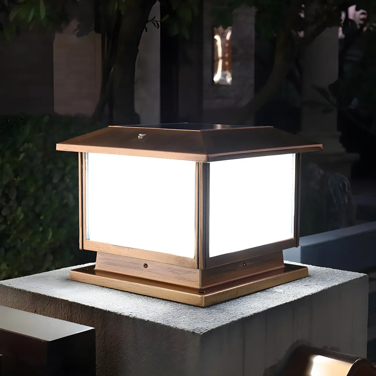 Modern Cube Solar Outdoor Post Light in Black/Bronze Image - 4