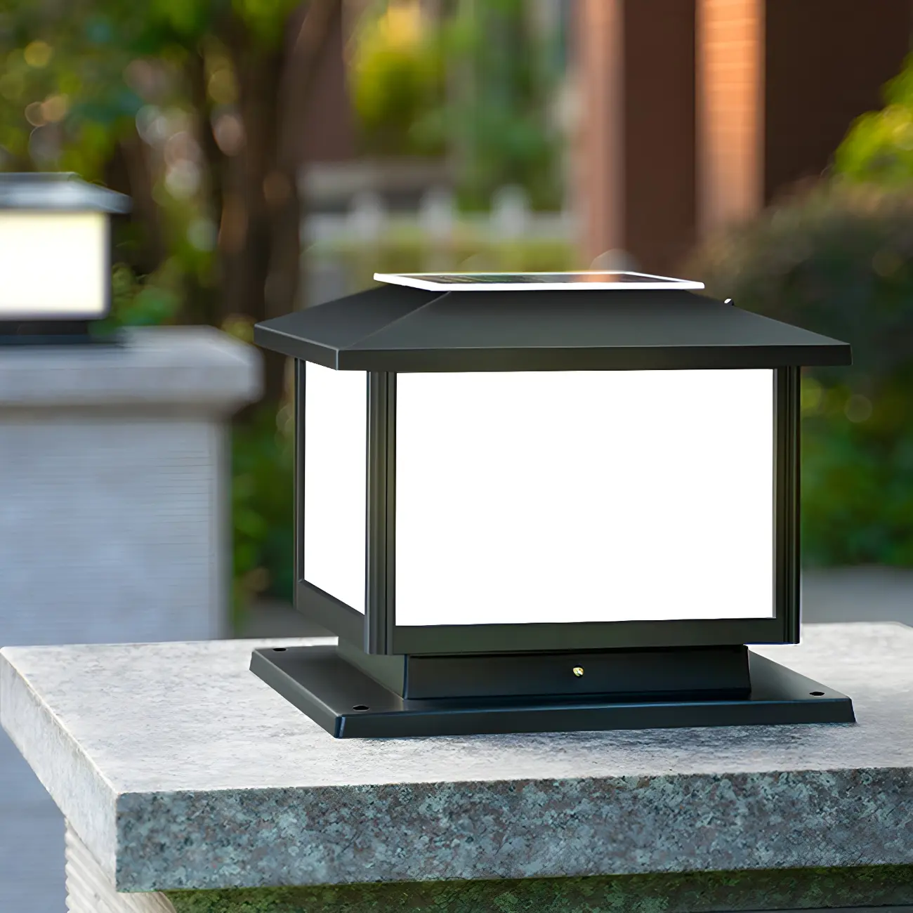 Modern Cube Solar Outdoor Post Light in Black/Bronze Image - 3 | homeyfad