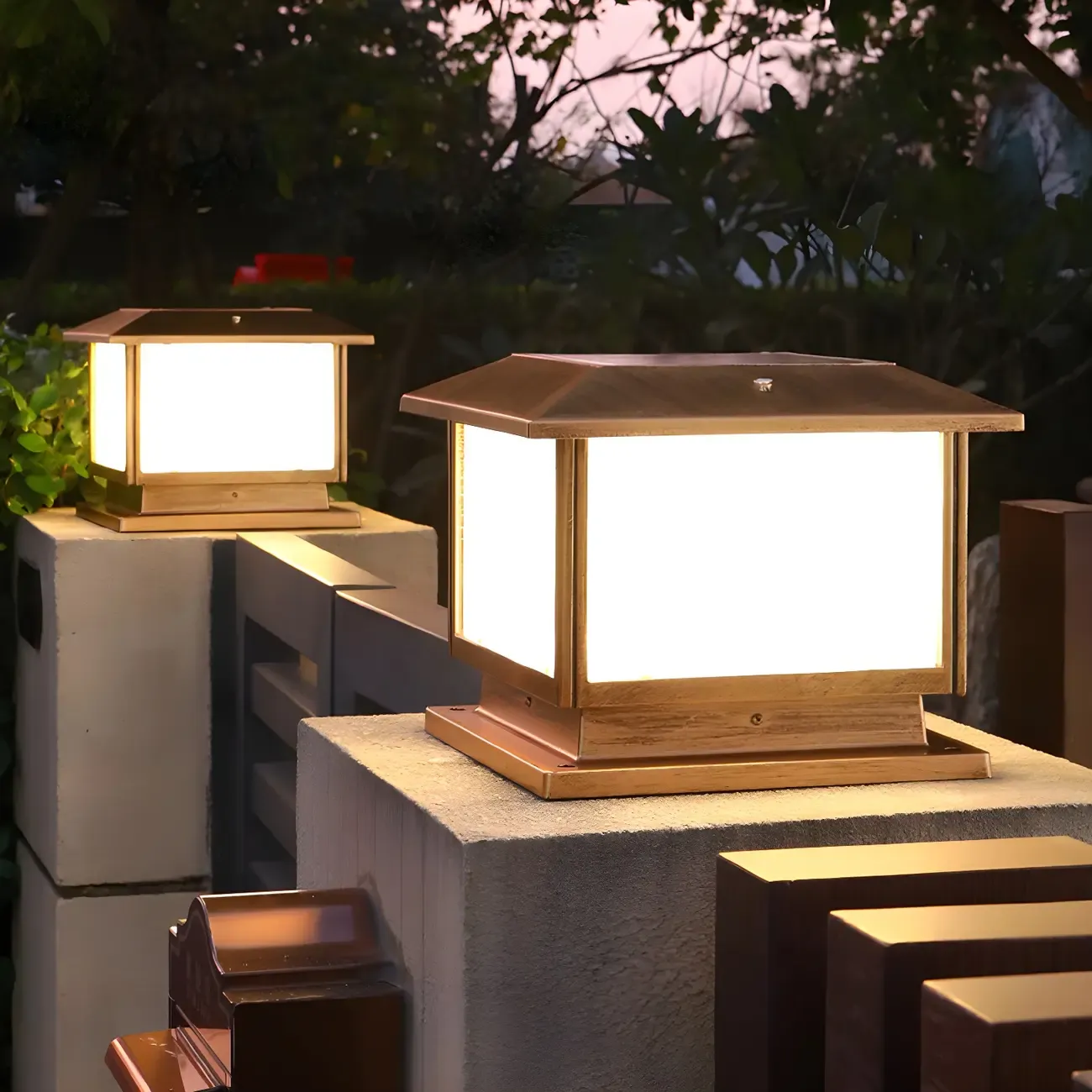 Modern Cube Solar Outdoor Post Light in Black/Bronze Image - 9