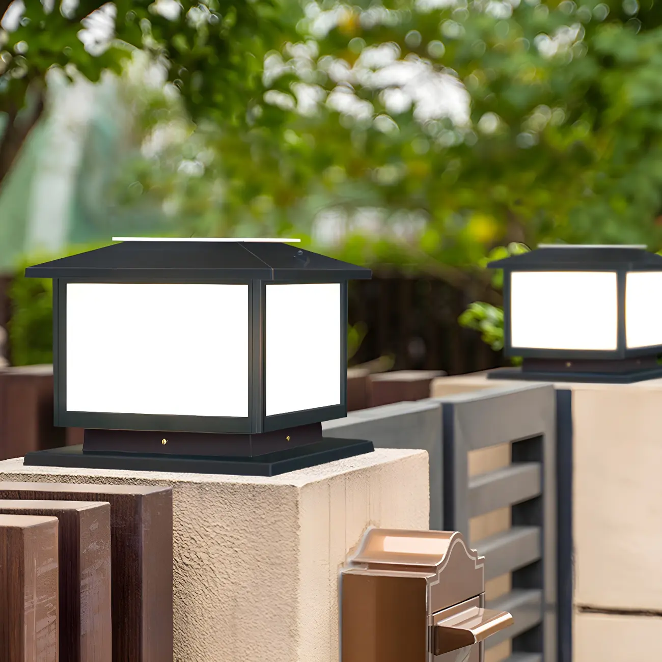 Modern Cube Solar Outdoor Post Light in Black/Bronze Image - 6 | homeyfad