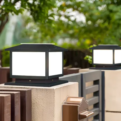 Modern Cube Solar Outdoor Post Light in Black/Bronze Image - 6