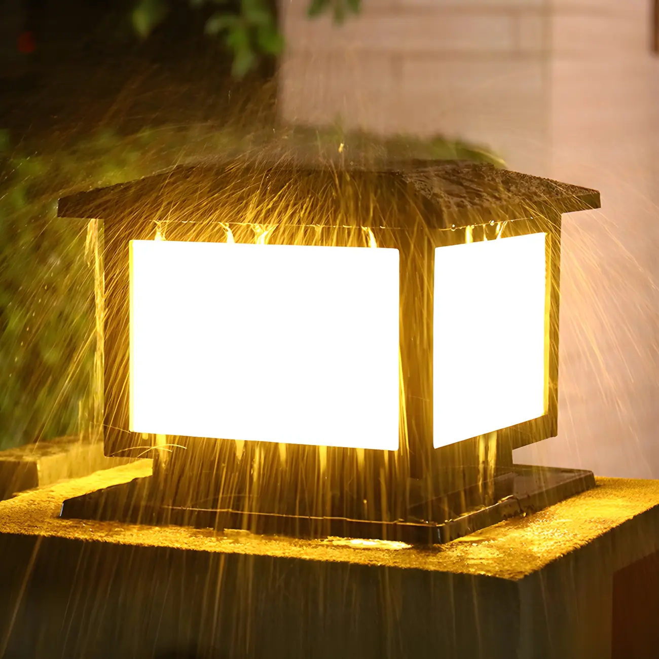 Modern Cube Solar Outdoor Post Light in Black/Bronze Image - 2 | homeyfad