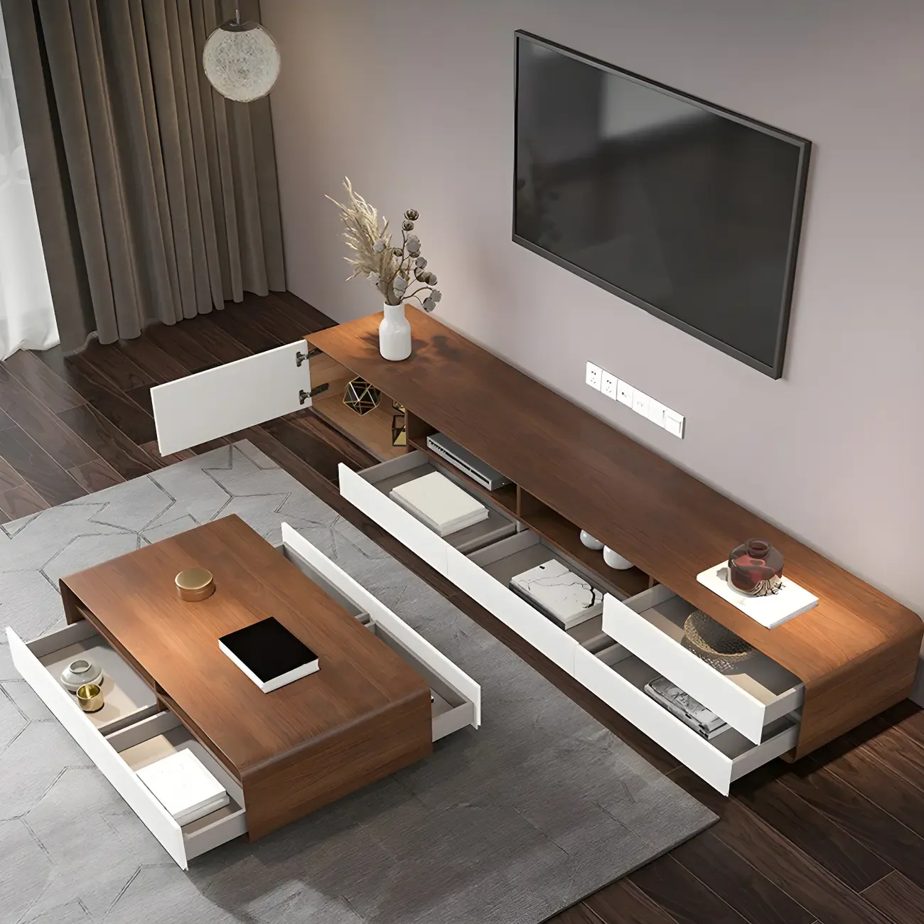 Glam Wooden Mueble Para TV Stand with Drawer for Living Room Image - 7