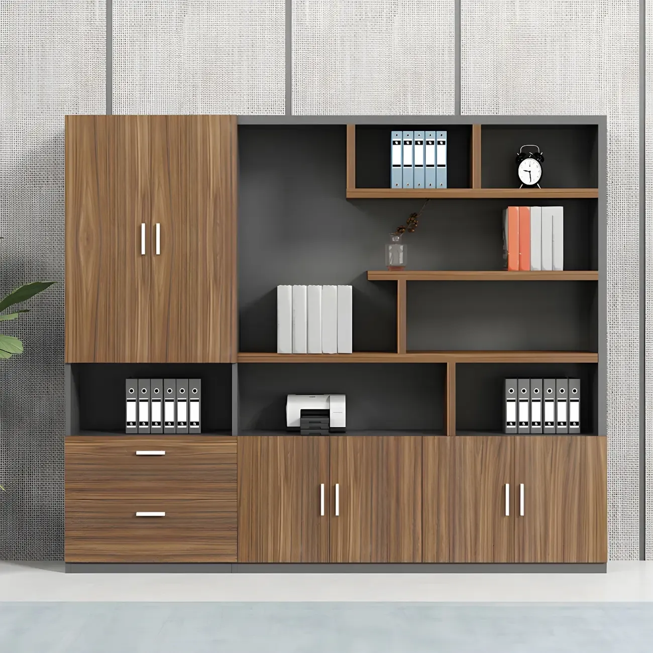 Contemporary Wooden Vertical Filing Cabinet with Open Shelves Image - 2