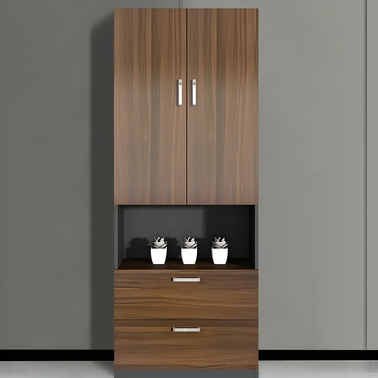 Contemporary Wooden Vertical Filing Cabinet with Open Shelves Image - 4