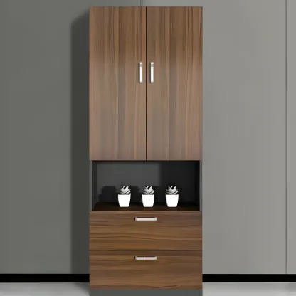 Contemporary Wooden Vertical Filing Cabinet with Open Shelves Image - 4