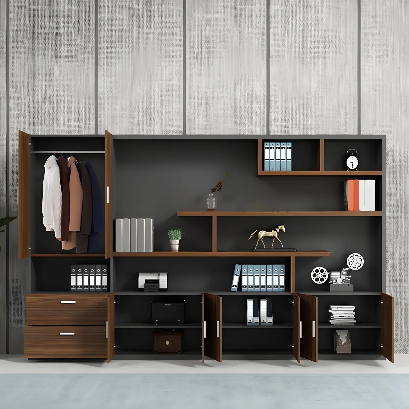Contemporary Wooden Vertical Filing Cabinet with Open Shelves Image - 5 | homeyfad