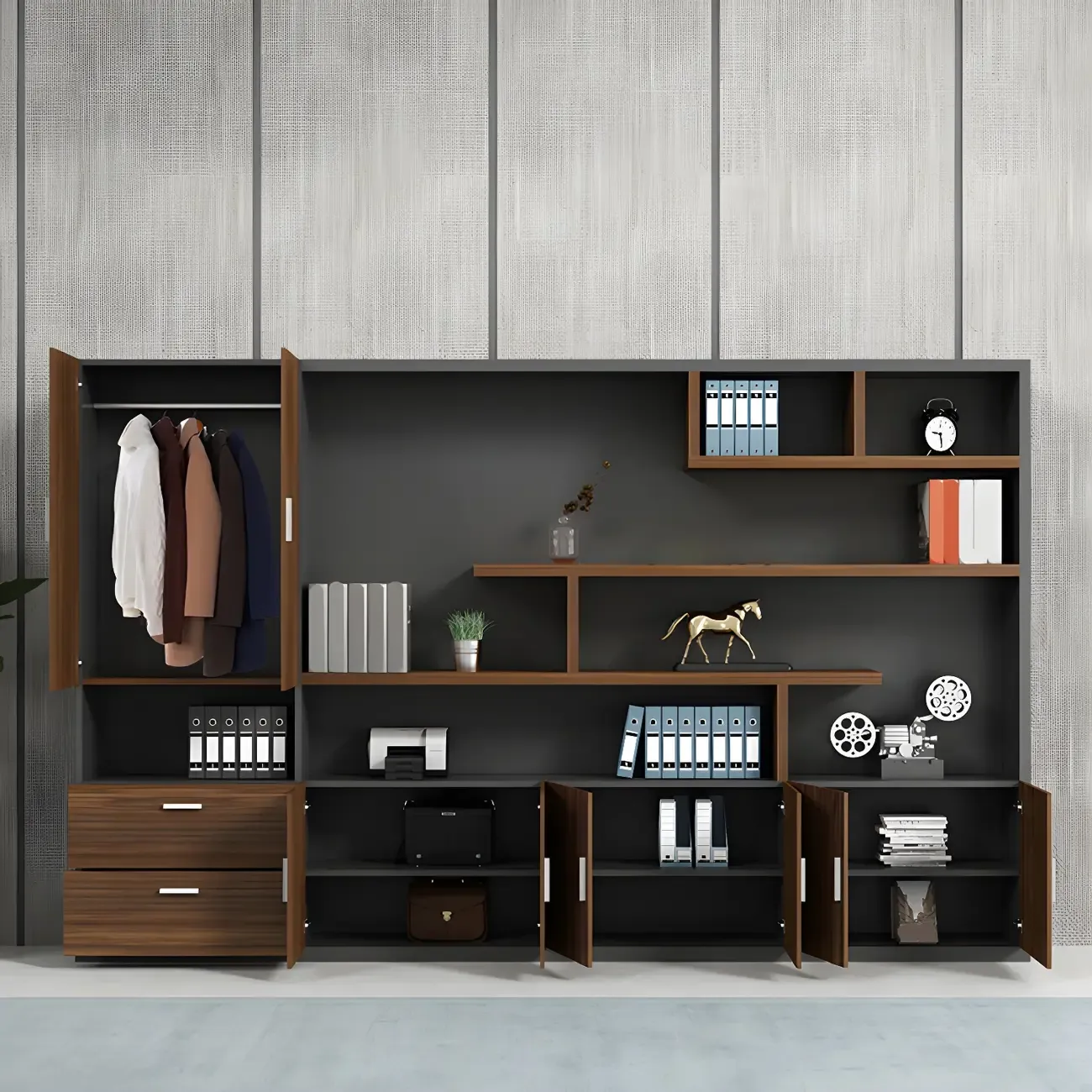Contemporary Wooden Vertical Filing Cabinet with Open Shelves Image - 5