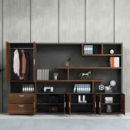 Contemporary Wooden Vertical Filing Cabinet with Open Shelves Image - 5