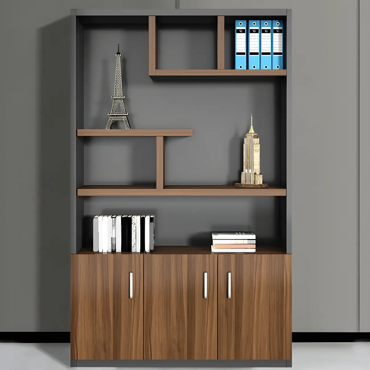 Contemporary Wooden Vertical Filing Cabinet with Open Shelves Image - 6