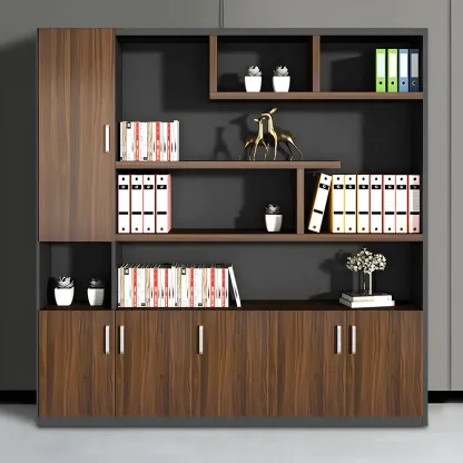 Contemporary Wooden Vertical Filing Cabinet with Open Shelves Image - 7