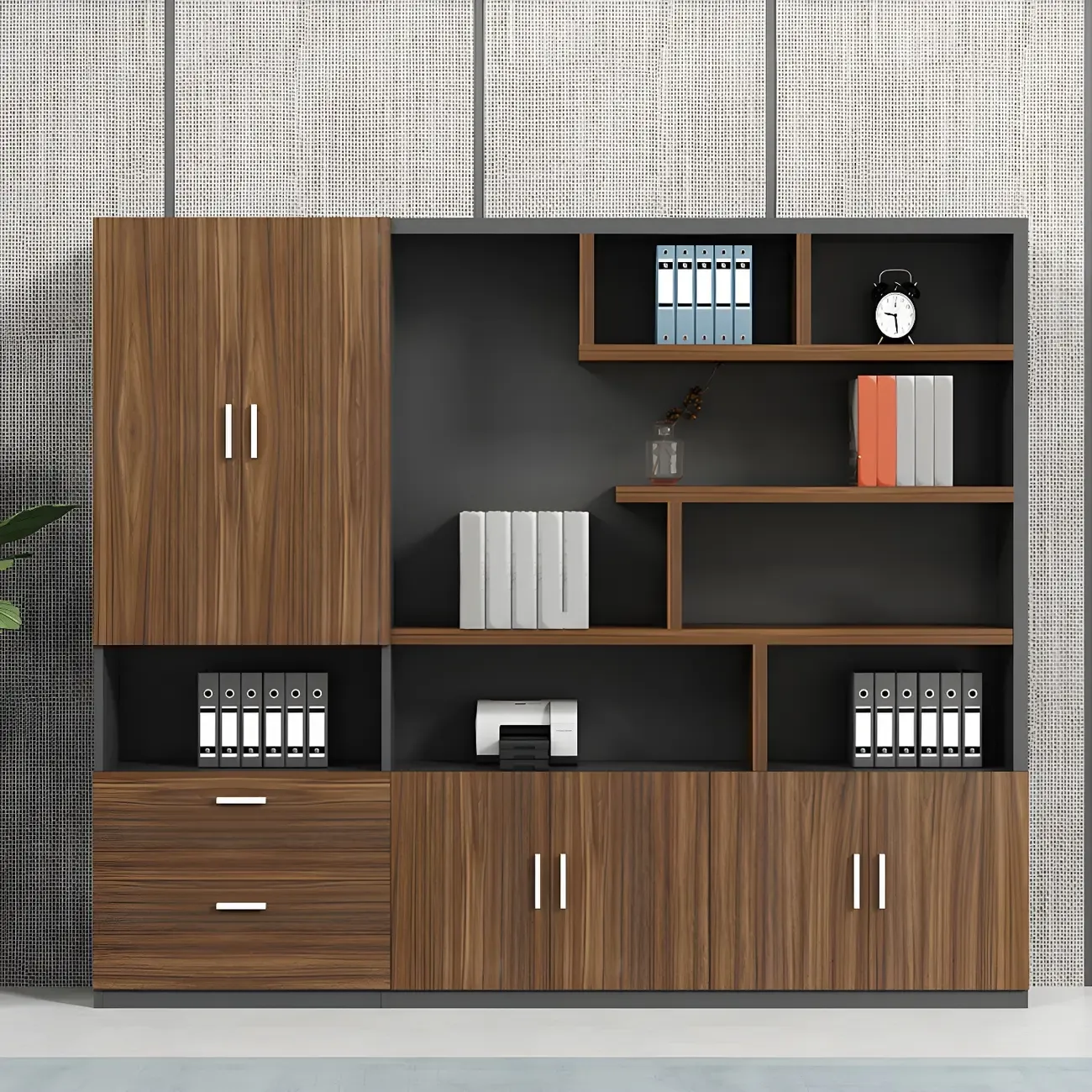 Contemporary Wooden Vertical Filing Cabinet with Open Shelves Image - 8