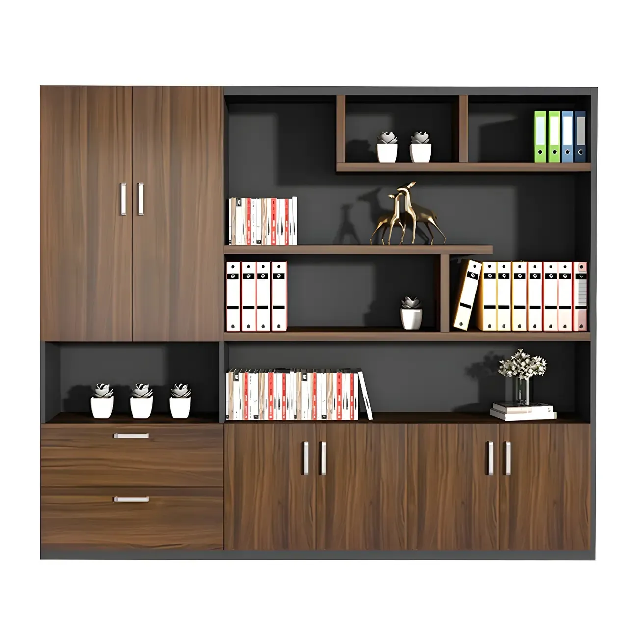 Contemporary Wooden Vertical Filing Cabinet with Open Shelves Image - 10