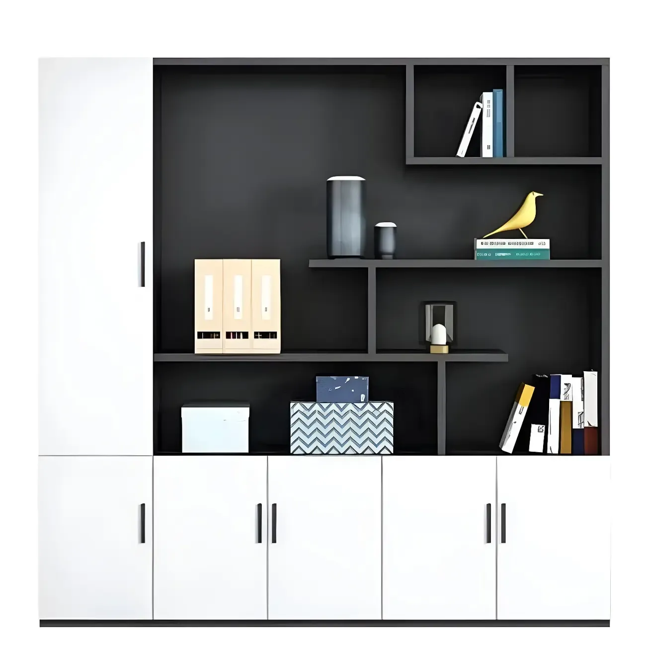 Contemporary Wooden Vertical Filing Cabinet with Open Shelves Image - 11