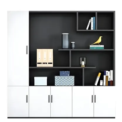 Contemporary Wooden Vertical Filing Cabinet with Open Shelves Image - 11