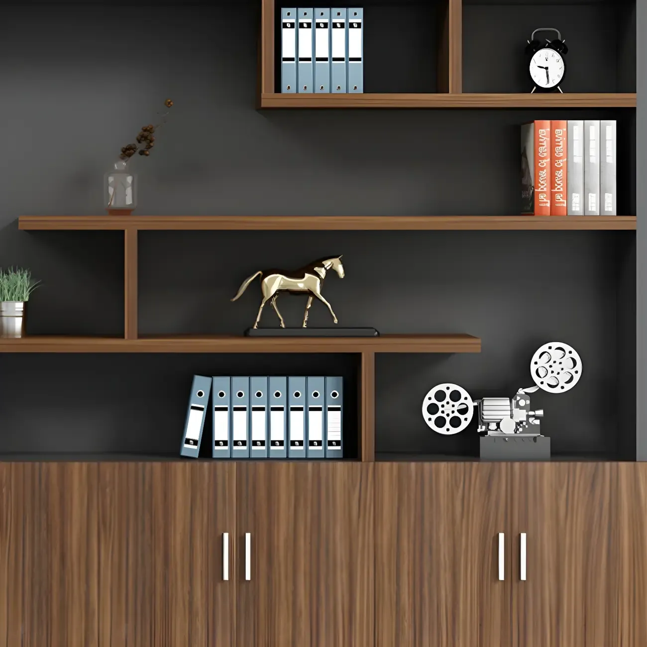 Contemporary Wooden Vertical Filing Cabinet with Open Shelves Image - 14