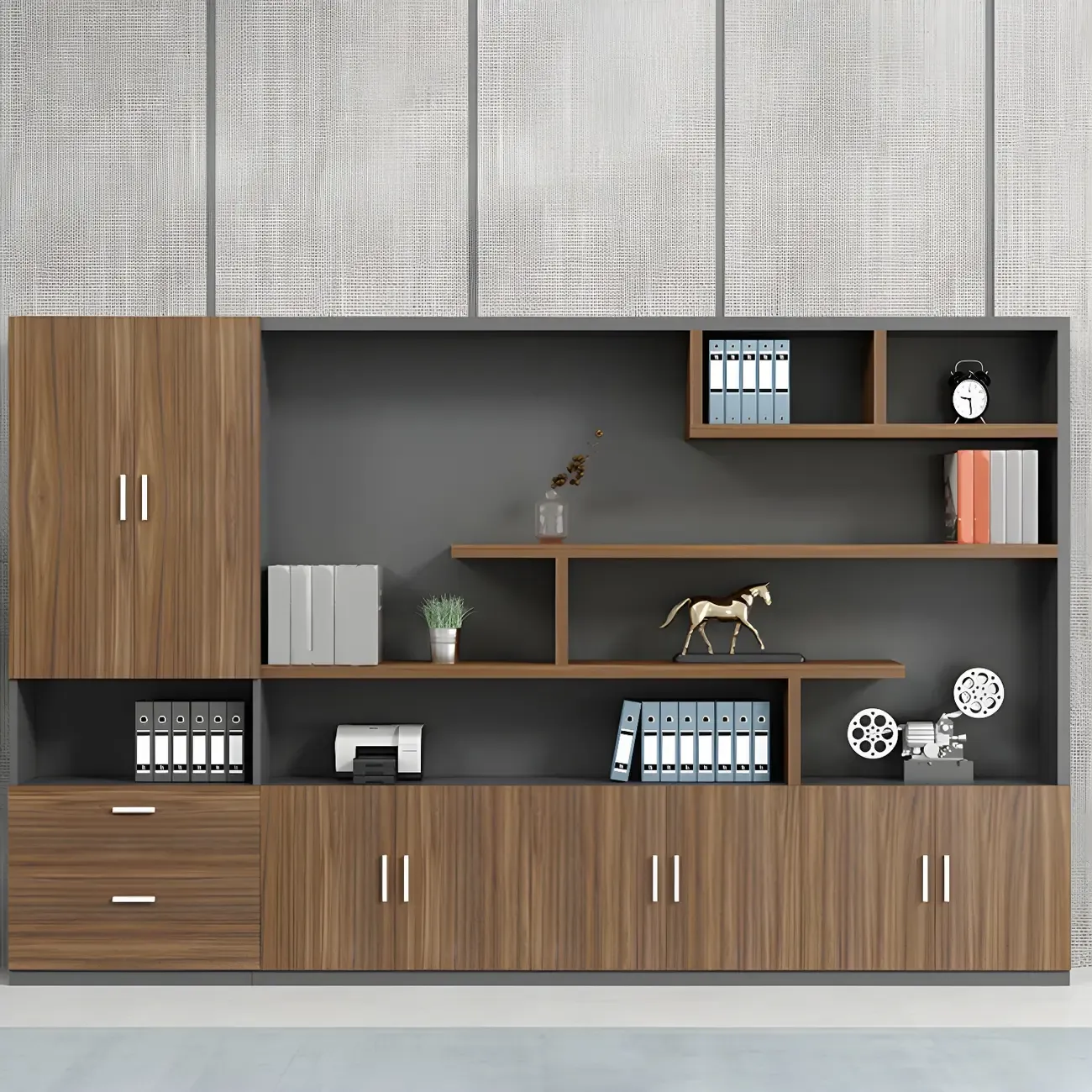Contemporary Wooden Vertical Filing Cabinet with Open Shelves Image - 15