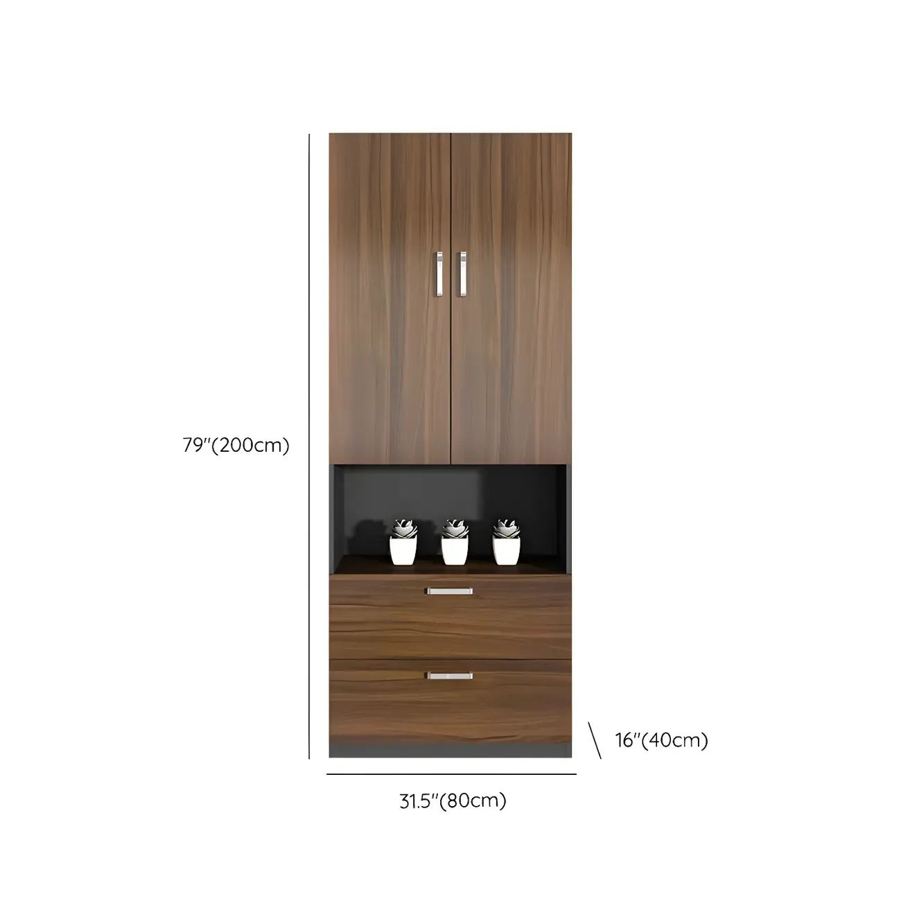 Contemporary Wooden Vertical Filing Cabinet with Open Shelves #size