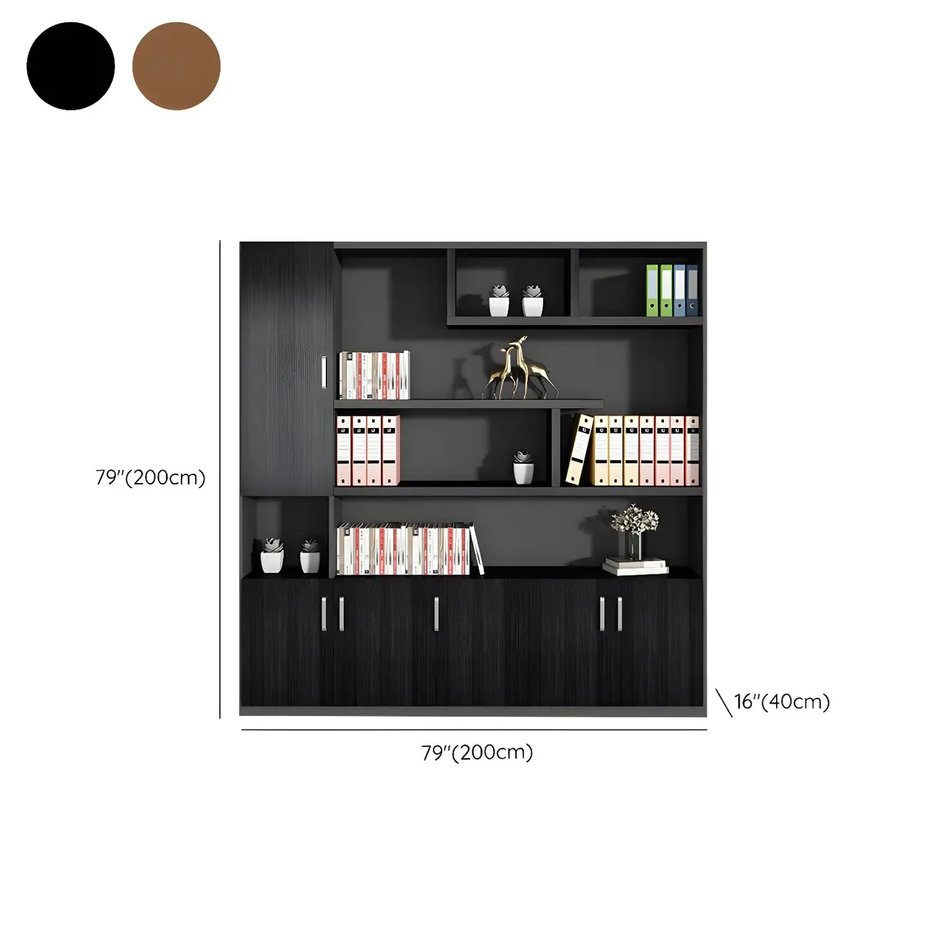 Contemporary Wooden Vertical Filing Cabinet with Open Shelves Image - 20