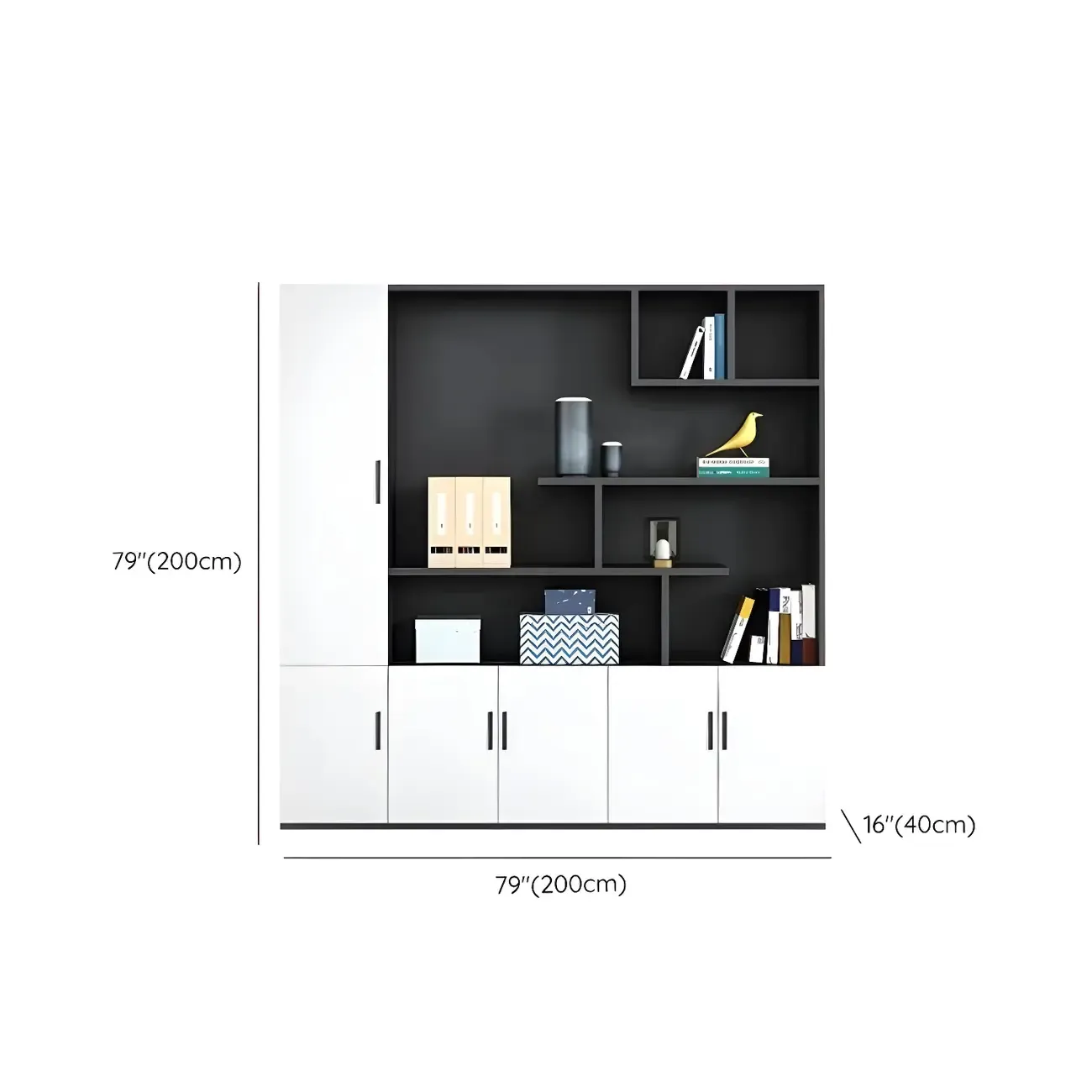 Contemporary Wooden Vertical Filing Cabinet with Open Shelves Image - 21