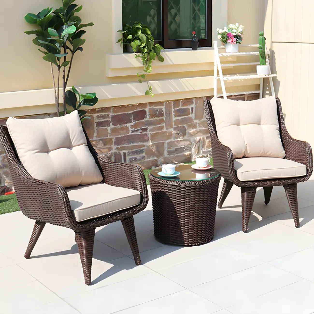 Weatherproof Bohemian 3 Piece Wicker Outdoor Dining Set Image - 1 | homeyfad