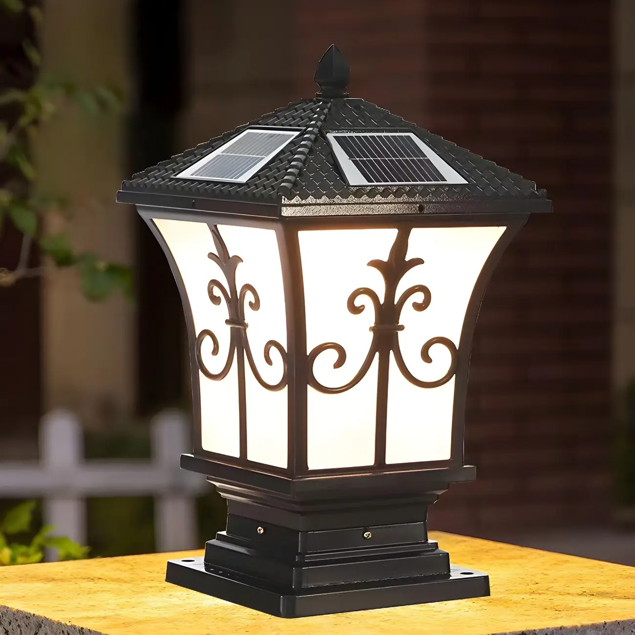Solar Metal White Pane Vintage Post Cap Light Image - 2 | homeyfad