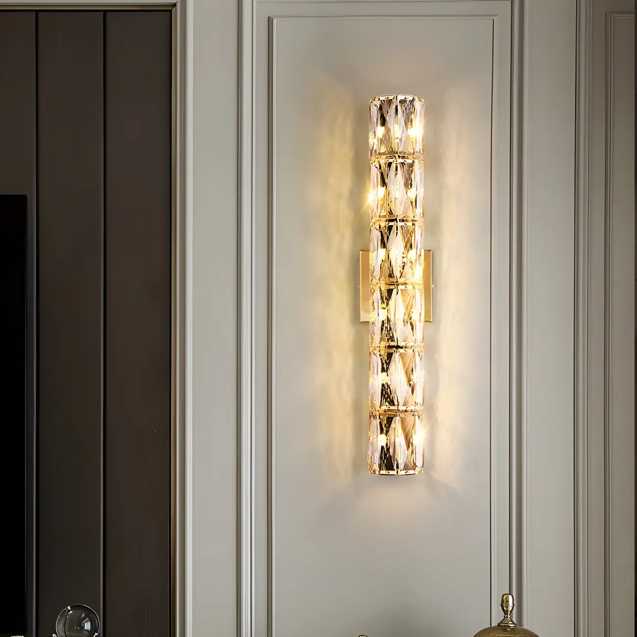 Luxury Geometric Crystal Gold Vanity Light Image - 1
