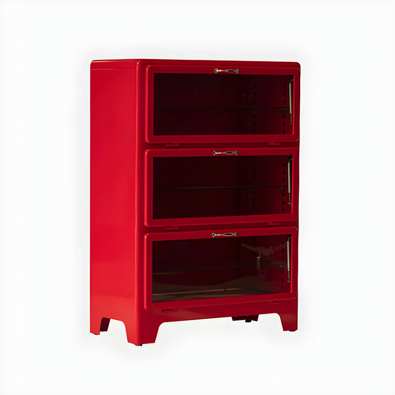 Glam Red Steel China Cabinet with Glass Doors for Dining Room Image - 2 | homeyfad