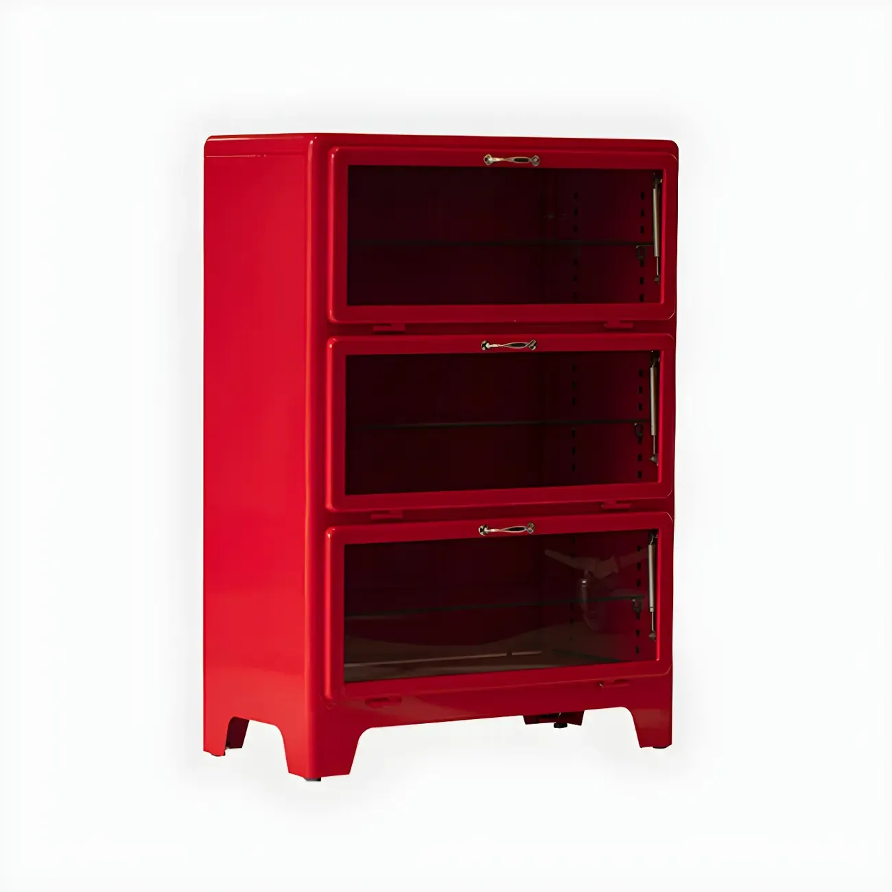 Glam Red Steel China Cabinet with Glass Doors for Dining Room Image - 2