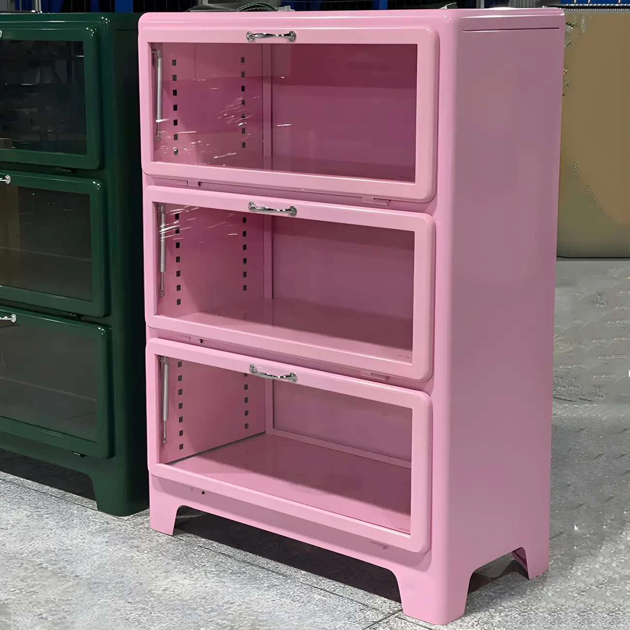 Glam Red Steel China Cabinet with Glass Doors for Dining Room Image - 4 | homeyfad