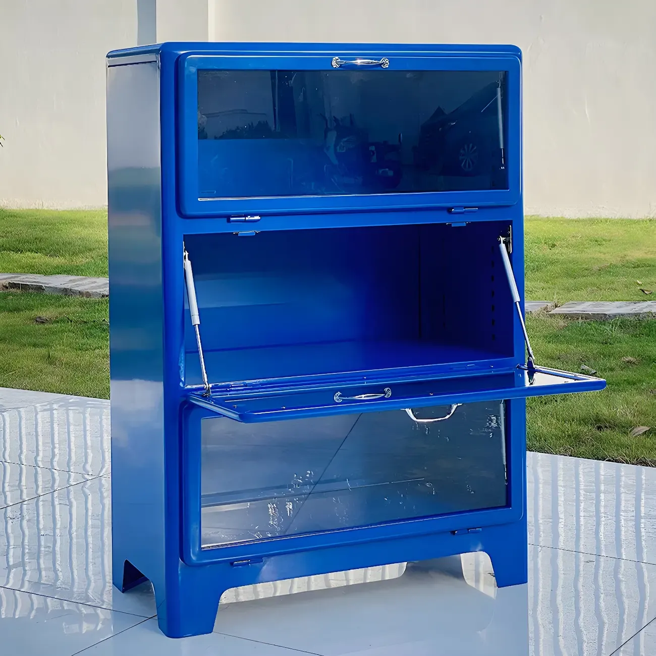 Glam Red Steel China Cabinet with Glass Doors for Dining Room Image - 6
