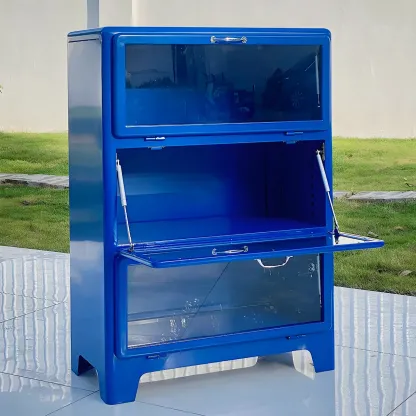 Glam Red Steel China Cabinet with Glass Doors for Dining Room Image - 6