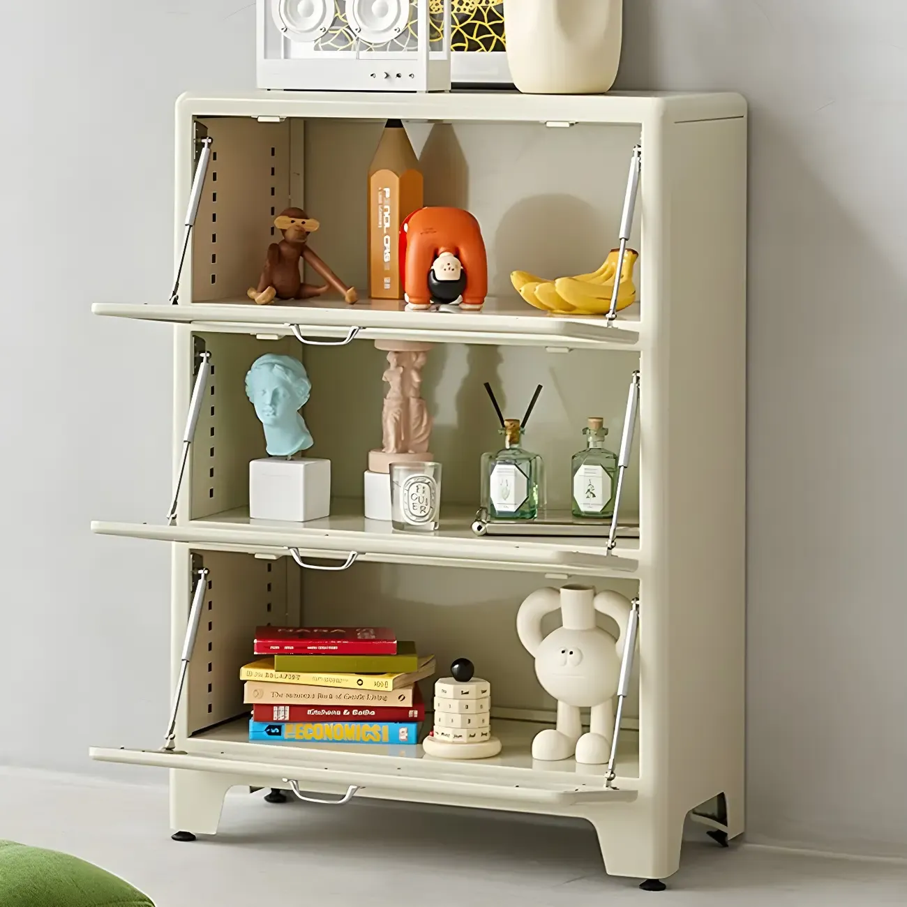 Glam Red Steel China Cabinet with Glass Doors for Dining Room - HomeyFad