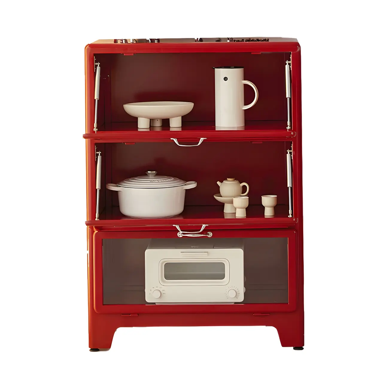 Glam Red Steel China Cabinet with Glass Doors for Dining Room Image - 9 | homeyfad