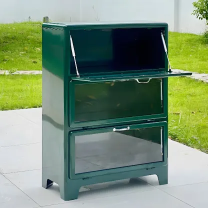 Glam Red Steel China Cabinet with Glass Doors for Dining Room Image - 10