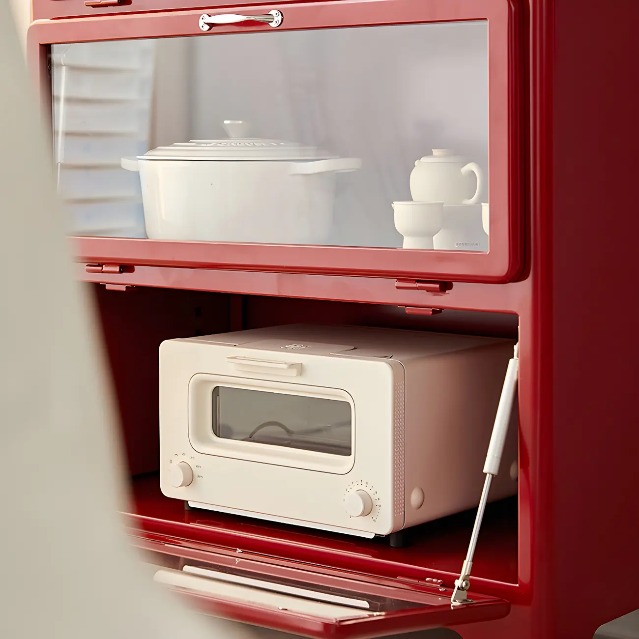 Glam Red Steel China Cabinet with Glass Doors for Dining Room Image - 11 | homeyfad