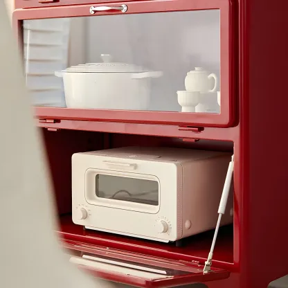 Glam Red Steel China Cabinet with Glass Doors for Dining Room Image - 11