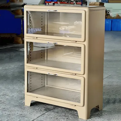 Glam Red Steel China Cabinet with Glass Doors for Dining Room Image - 12