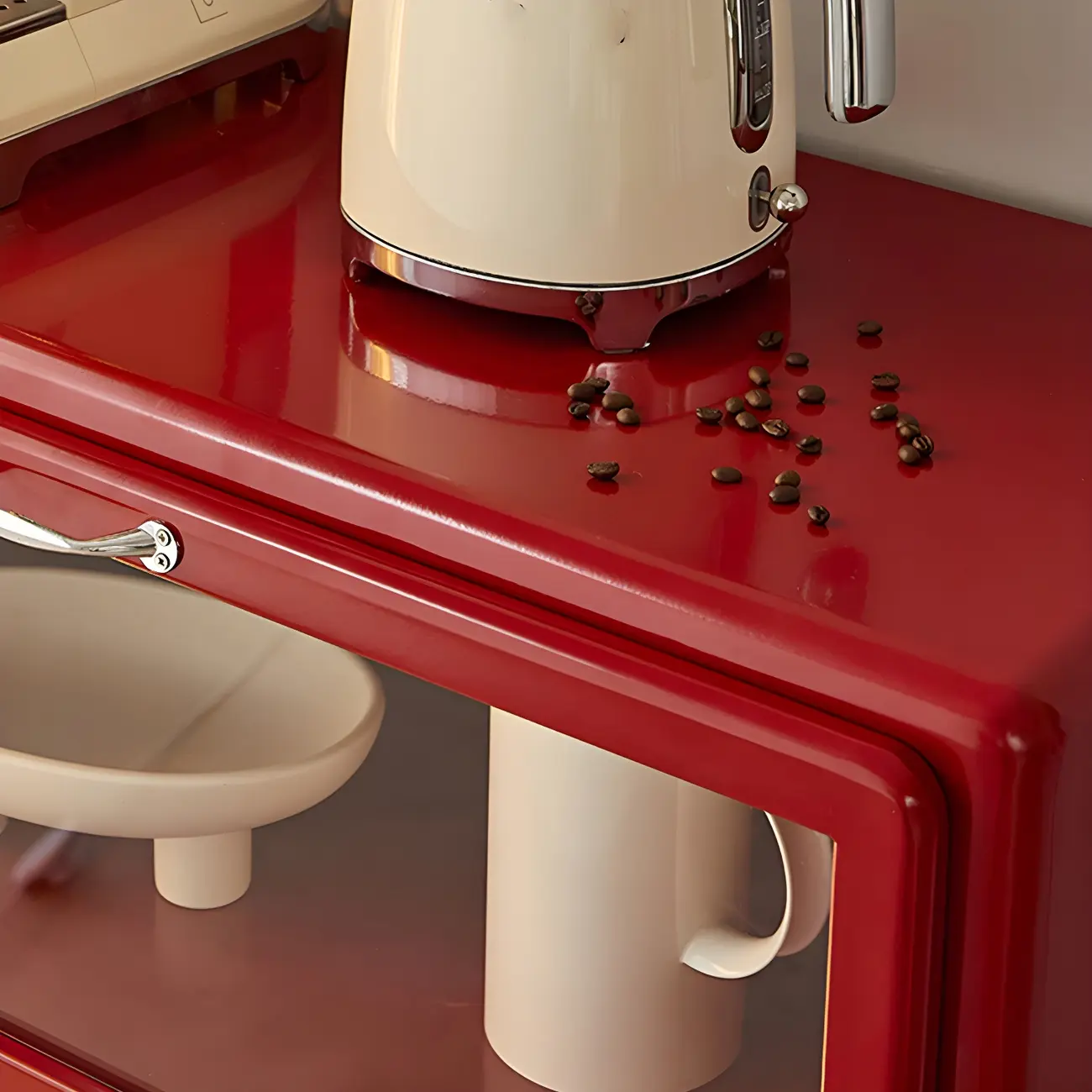 Glam Red Steel China Cabinet with Glass Doors for Dining Room Image - 13 | homeyfad