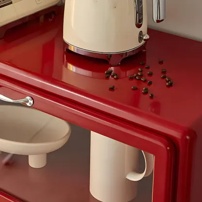 Glam Red Steel China Cabinet with Glass Doors for Dining Room Image - 13